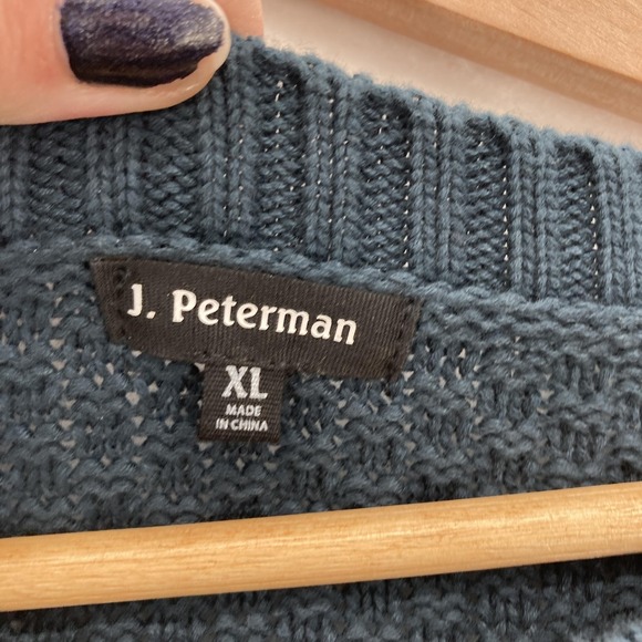 J. Peterman Sweater Mens XL Blue Cable Knit Crewneck Fisherman Cotton Chunky - Picture 2 of 10